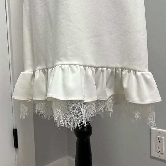 Calvin Klein dress white with gold zipper tank top ruffle bottom with lace size8 - Picture 6 of 10